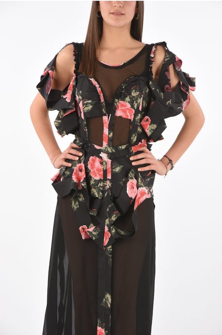 MM0 Mehrfarbiges Kleid mit Illusionsausschnitt und Blumendruck und Cut-out-Detail - Image 4