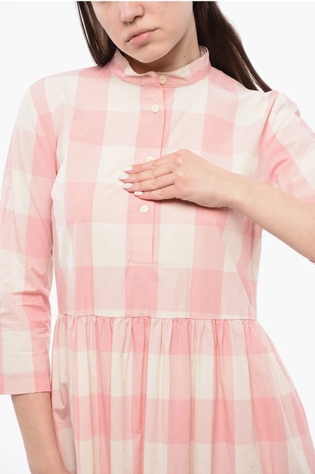 Kariertes langes Kleid in Bianco, Rosa - Image 3