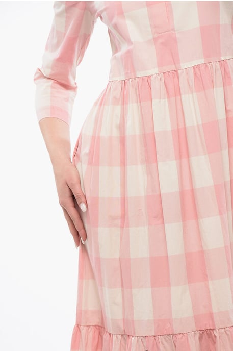 Kariertes langes Kleid in Bianco, Rosa - Image 4