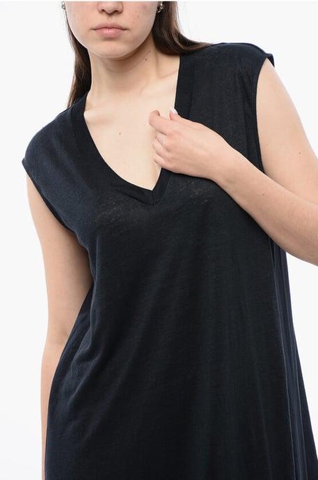 Ärmelloses Leinenkleid mit V-Ausschnitt in Mitternachtsblau - Image 3