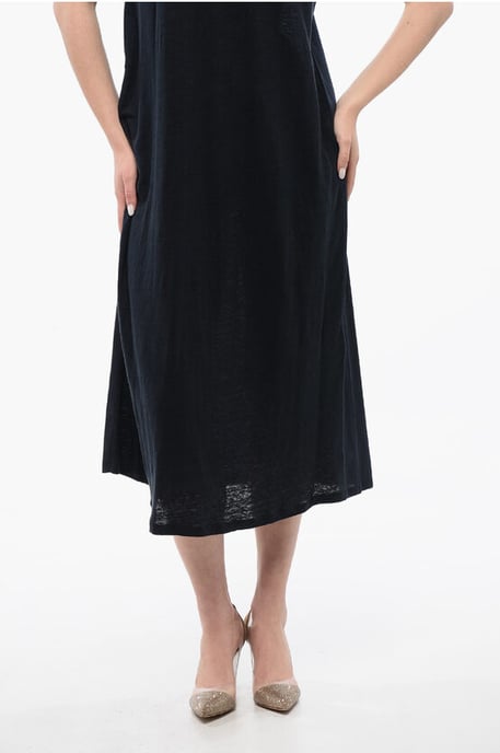 Ärmelloses Leinenkleid mit V-Ausschnitt in Mitternachtsblau - Image 4