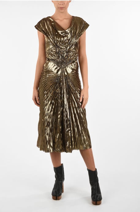 Drapiertes Empire-Kleid aus metallischem Kunstleder in Gold - Image 1