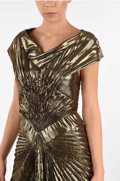 Drapiertes Empire-Kleid aus metallischem Kunstleder in Gold - Image 3