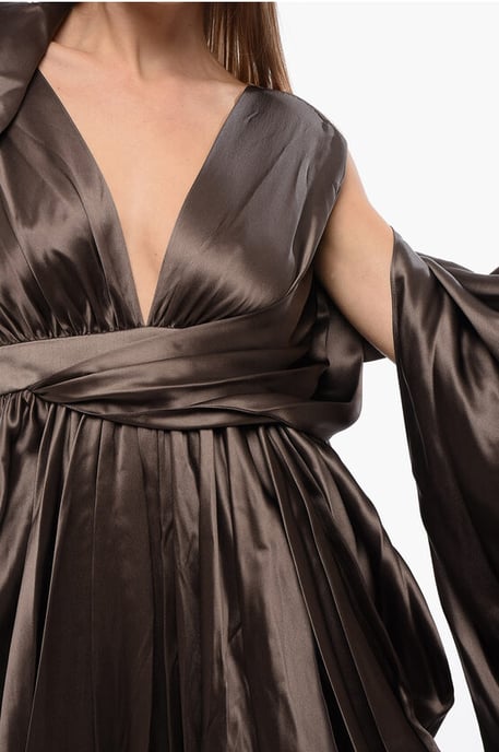 Seidenkleid mit Cape in Braun - Image 3