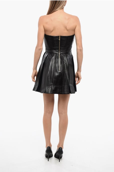 Leder-Bustierkleid mit Faltenrock in Schwarz - Image 2
