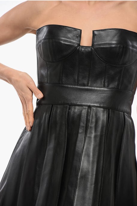 Leder-Bustierkleid mit Faltenrock in Schwarz - Image 3