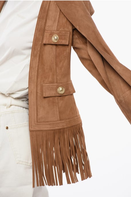 Wildlederjacke mit Fransen in Beige - Image 3