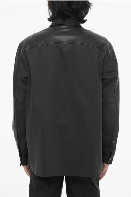 Overshirt aus Leder und Baumwolle mit Knopfleiste vorne in Schwarz - Image 2