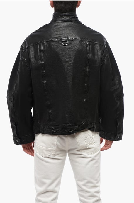LOOSE WASHED Lederjacke mit vielen Taschen in Schwarz - Image 2