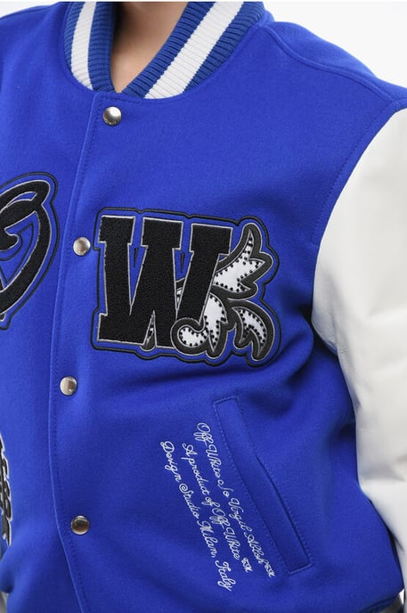 Wattierte ROYAL Bomberjacke mit Lederärmeln und Allover in Blau - Image 3