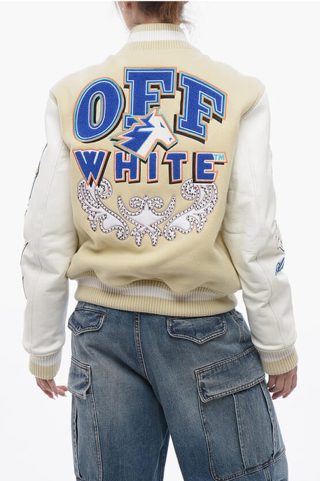 Wattierte THUNDERBOLT Bomberjacke mit Lederärmeln und Al in Beige - Image 2