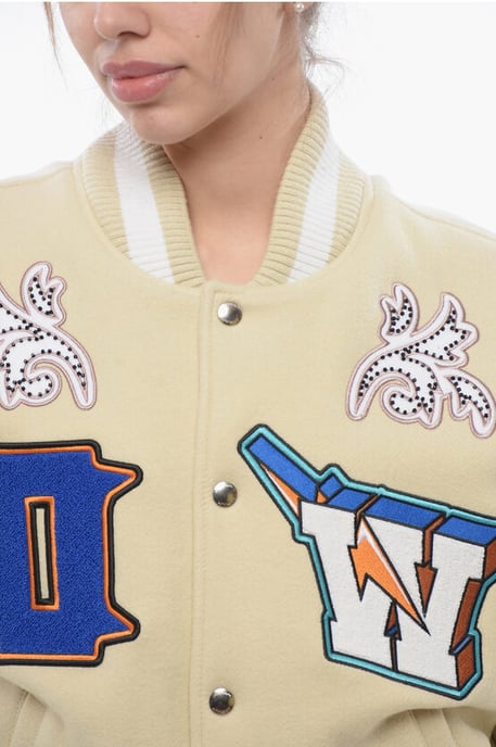 Wattierte THUNDERBOLT Bomberjacke mit Lederärmeln und Al in Beige - Image 3