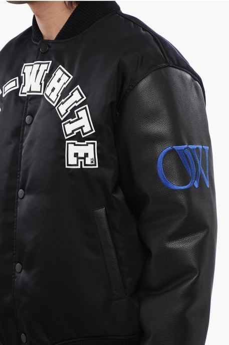 BASEBALL LEA Bomberjacke mit Lederärmeln und Logo-Patch in Schwarz - Image 3