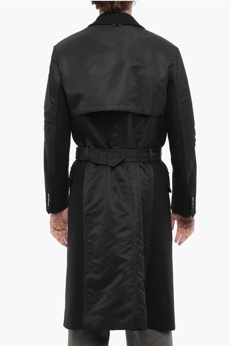 Slim Fit HYBRID Trenchcoat aus doppeltem Stoff mit Gürtel in Schwarz - Image 2