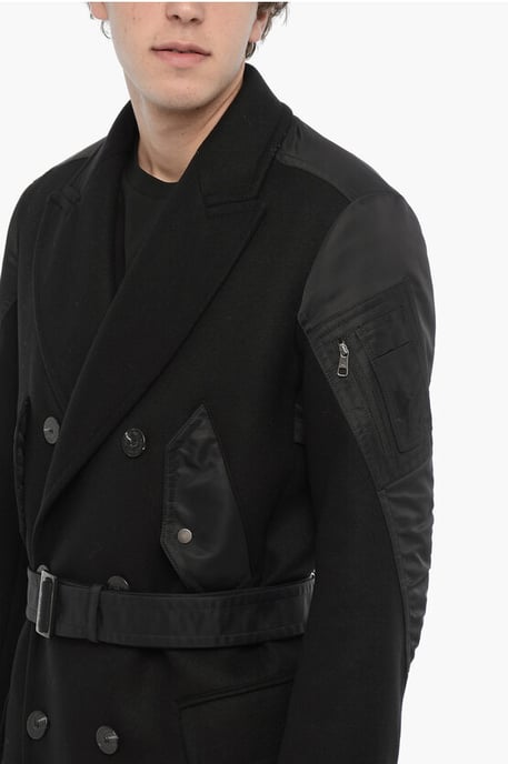 Slim Fit HYBRID Trenchcoat aus doppeltem Stoff mit Gürtel in Schwarz - Image 3