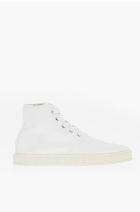 MM22 Einfarbige High-Top-Sneaker aus Baumwolle in Weiß - Image 3