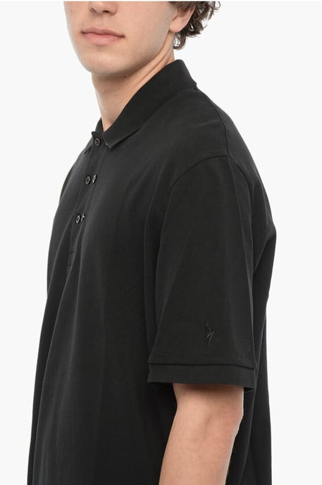 Locker geschnittenes Poloshirt aus Piquet-Baumwolle in Blau - Image 3