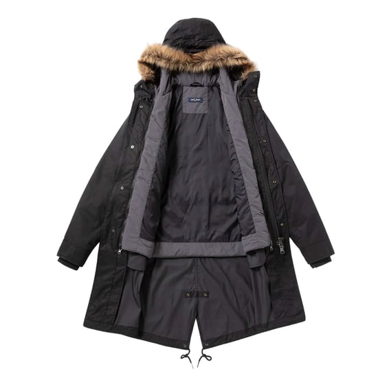 Fred Perry - 2-in-1-Parkajacke mit Reißverschluss in Schwarz - Image 3