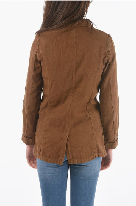 Nadelstreifen-Blazer aus Flachs und Baumwolle mit 2 Knöpfen in Braun - Image 2