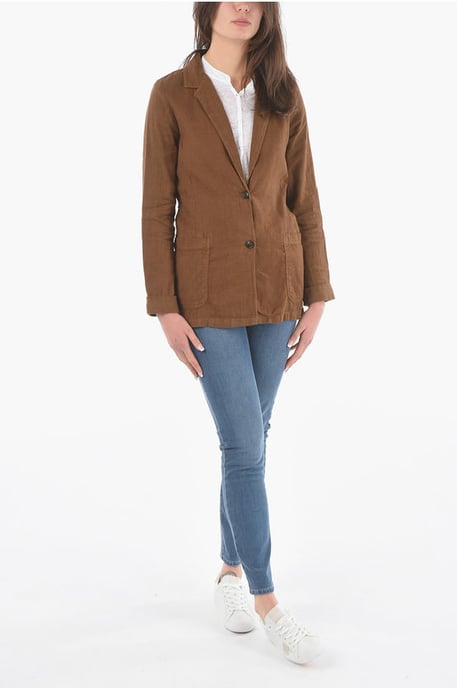Nadelstreifen-Blazer aus Flachs und Baumwolle mit 2 Knöpfen in Braun - Image 4