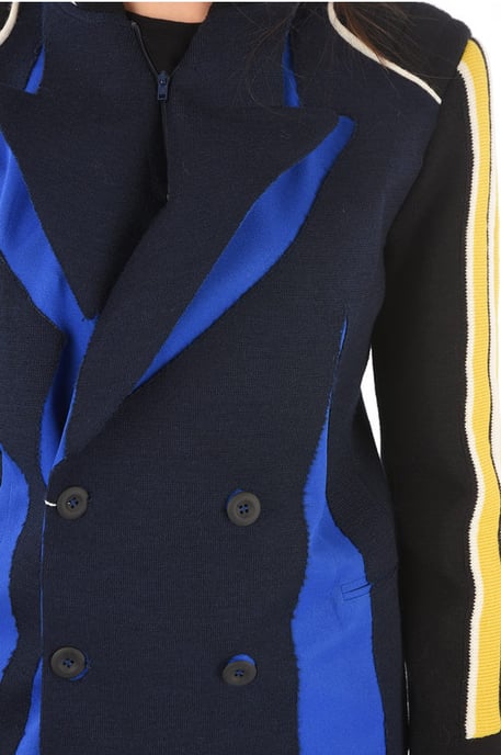 MM0 gestrickter Zweireiher-Blazer mit steigendem Revers in Blau, Schwarz - Image 3