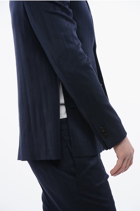 Jacquard-Design SHIBORI Blazer aus Schurwollmischung in Blau - Image 3
