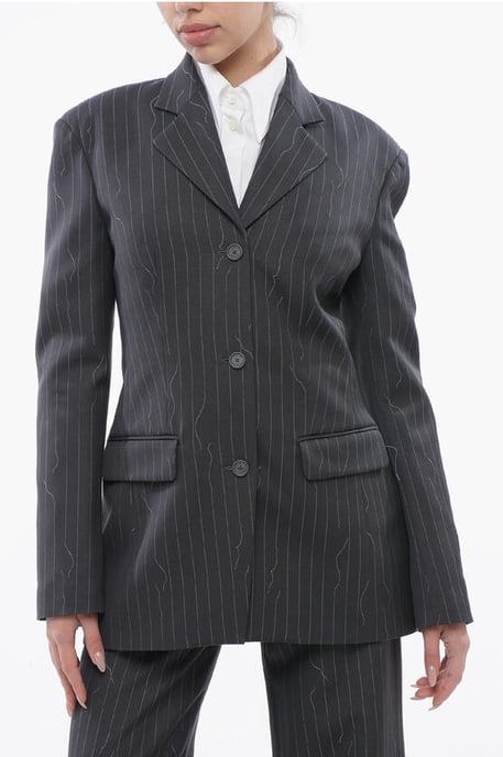 Slim Fit-Blazer aus Schurwollmischung mit Nadelstreifen in Grau - Image 1