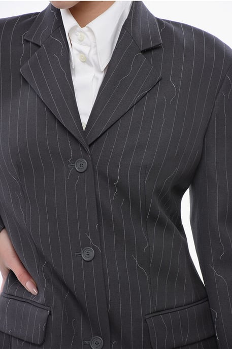 Slim Fit-Blazer aus Schurwollmischung mit Nadelstreifen in Grau - Image 3