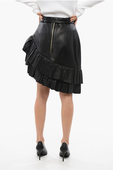 Asymmetrischer Leder-Minirock mit Logo-Gürtel in Schwarz - Image 2