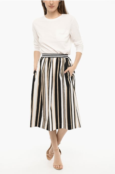 Ausgestellter Bleistiftrock mit Streifen SCULLY Longuette in Beige, Weiß und Schwarz - Image 4