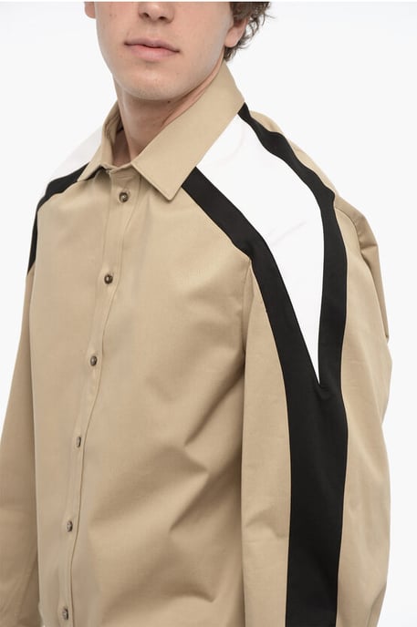 Baumwoll-Overshirt mit kontrastierenden Seitenbändern in Beige - Image 3