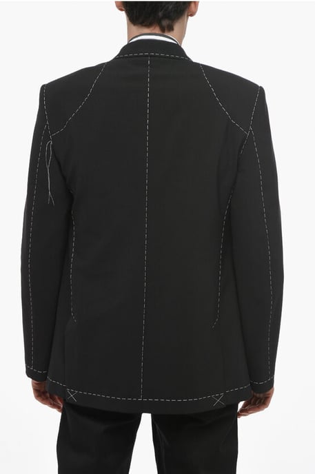 Zweireihiger Blazer aus Wollmischung mit sichtbaren Nähten in Schwarz - Image 2