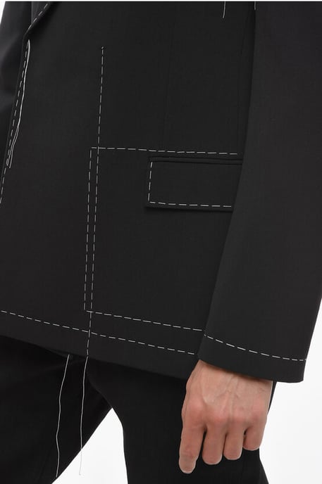 Zweireihiger Blazer aus Wollmischung mit sichtbaren Nähten in Schwarz - Image 3