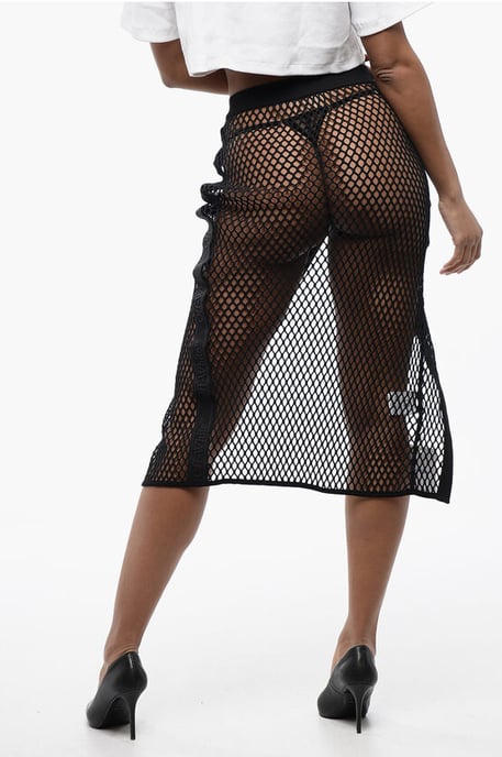 High-Waist-Midirock mit Mesh-Design in Schwarz - Image 2