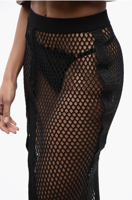 High-Waist-Midirock mit Mesh-Design in Schwarz - Image 3