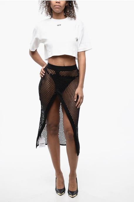 High-Waist-Midirock mit Mesh-Design in Schwarz - Image 4