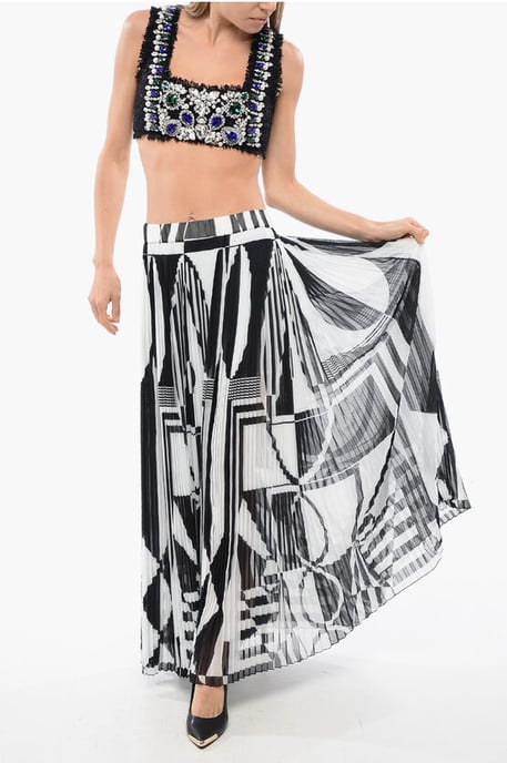 Plissierter Longuette-Rock mit geometrischem Print in Schwarz & Weiß - Image 4