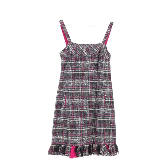 Chanel Karo Tweed Rüschensaum Mini-Kleid in grauer und rosa Baumwolle - Image 4