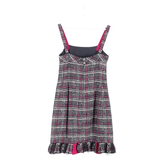 Chanel Karo Tweed Rüschensaum Mini-Kleid in grauer und rosa Baumwolle - Image 5