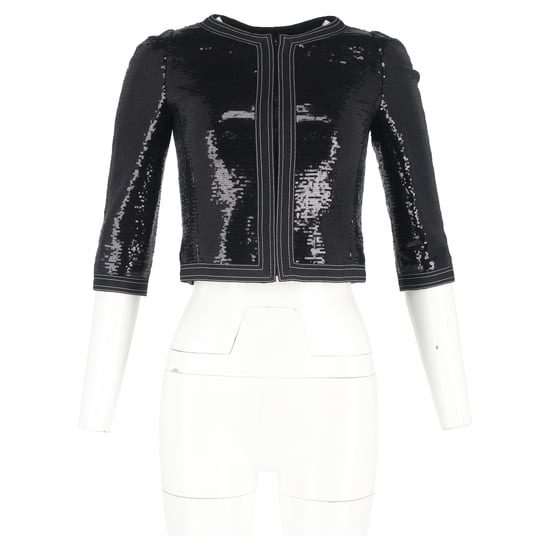 Chanel Zip-Wende-Pailletten-Cropped-Blazer aus schwarzem Polyester - Image 4