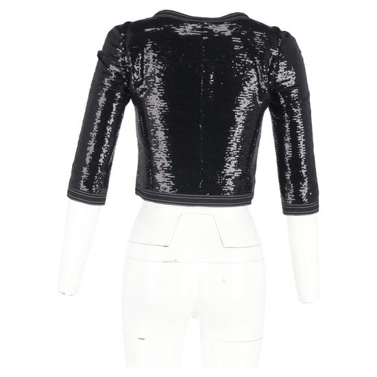 Chanel Zip-Wende-Pailletten-Cropped-Blazer aus schwarzem Polyester - Image 6