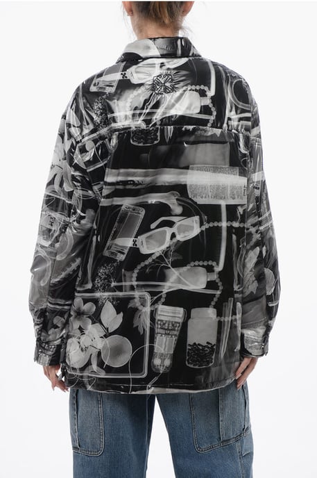 Bedruckte XRAY-gepolsterte Windjacke aus Nylon in Schwarz und Weiß - Image 2