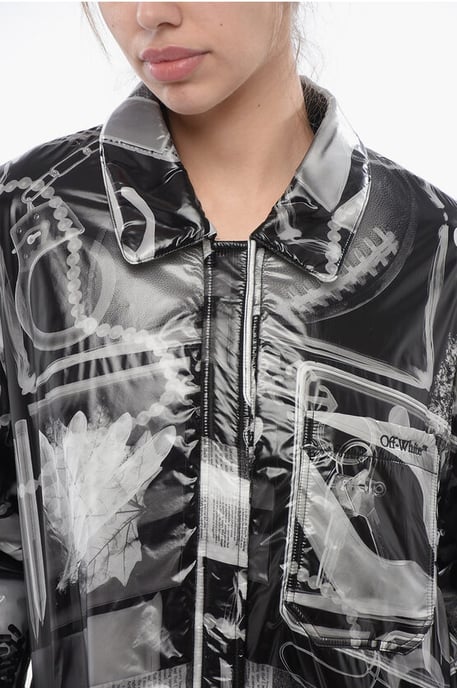 Bedruckte XRAY-gepolsterte Windjacke aus Nylon in Schwarz und Weiß - Image 3