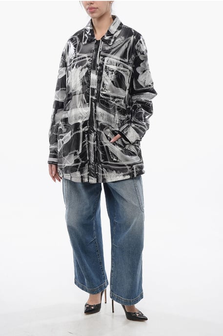 Bedruckte XRAY-gepolsterte Windjacke aus Nylon in Schwarz und Weiß - Image 4