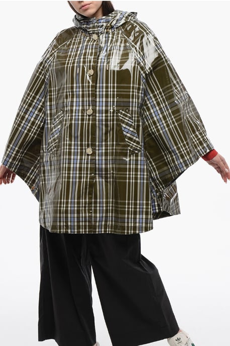 Plaid Check Nylon HAWTHORN Kapuzenumhang in Militärgrün - Image 1