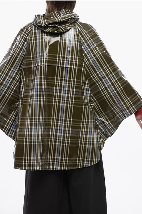 Plaid Check Nylon HAWTHORN Kapuzenumhang in Militärgrün - Image 2