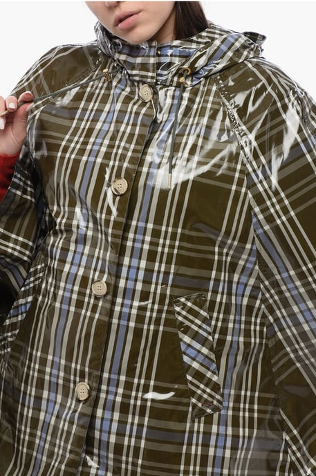 Plaid Check Nylon HAWTHORN Kapuzenumhang in Militärgrün - Image 3