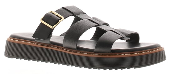 Hush Puppies Damen Sandalen Celeste Slingback Gladiator Leder Schnalle Schwarz - Image 1