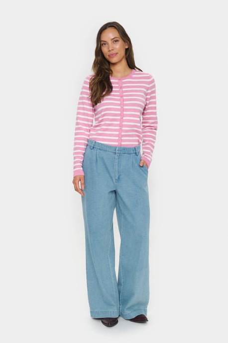 Strickjacke Gerade Passform pink white - Image 1