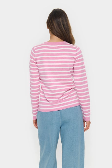 Strickjacke Gerade Passform pink white - Image 3